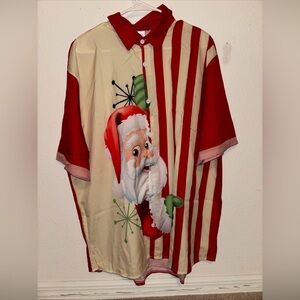 Mens XXL Button Down Hawaiian Shirt Funny Naughty Santa Ugly Christmas Top Red